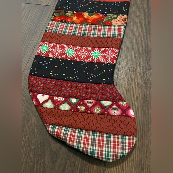 Handmade Patchwork Fabric Striped Christmas Stocking - Picture 4 of 9